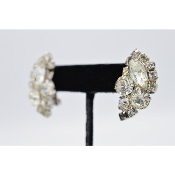 Vintage Clip On Earrings Sparkling Rhinestone Crystal Shiny Statement 1980s BinQ - Picture 2 of 11